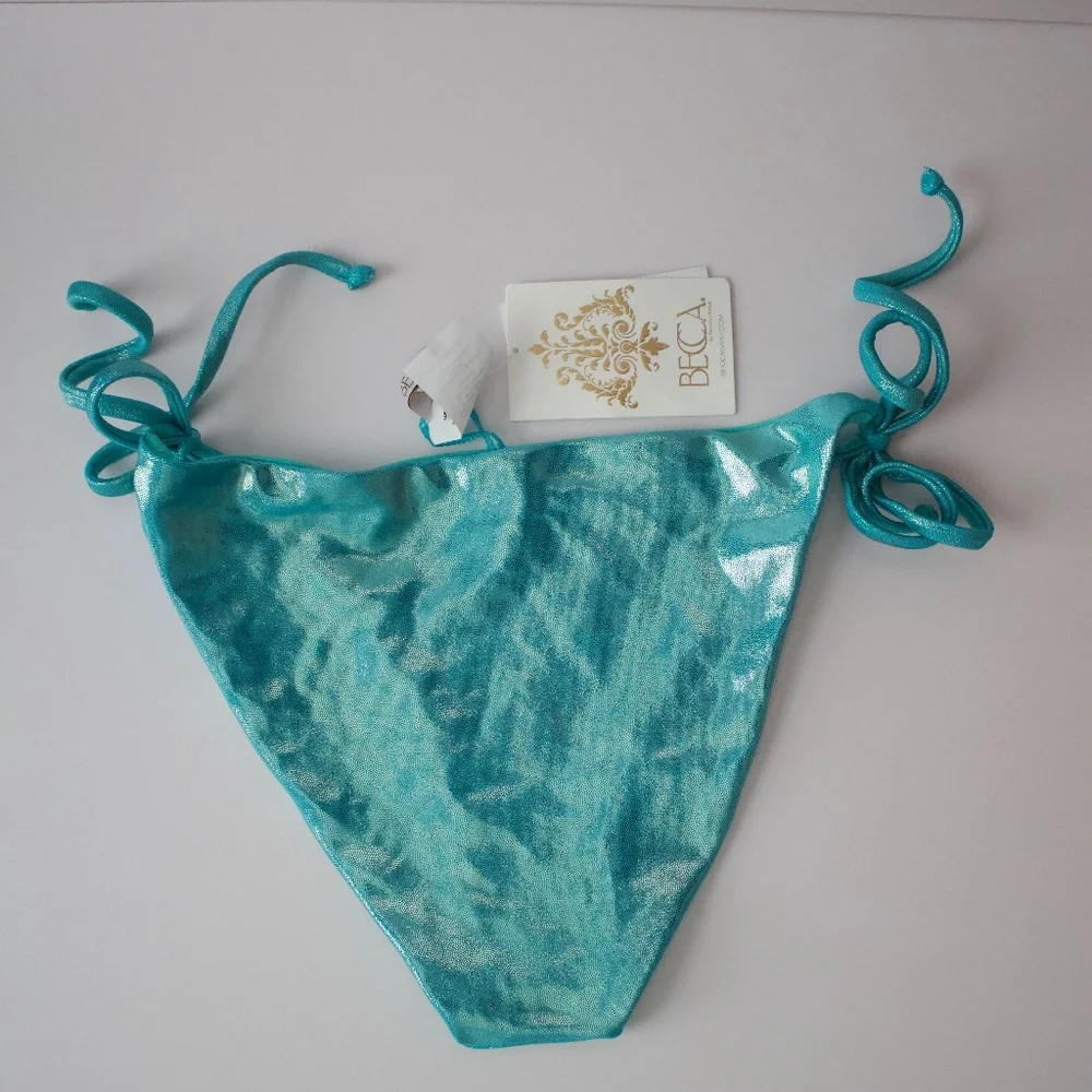 Becca Liquid Metal Side Tie Bikini Bottom Green Swimwear Resort NWT - Picture 4 of 6